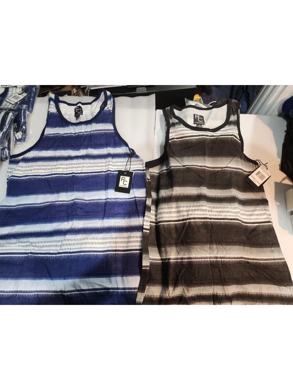 Ron Chereskin Lot of 2 Mens Tank Tops Medium Blue + Black Cotton